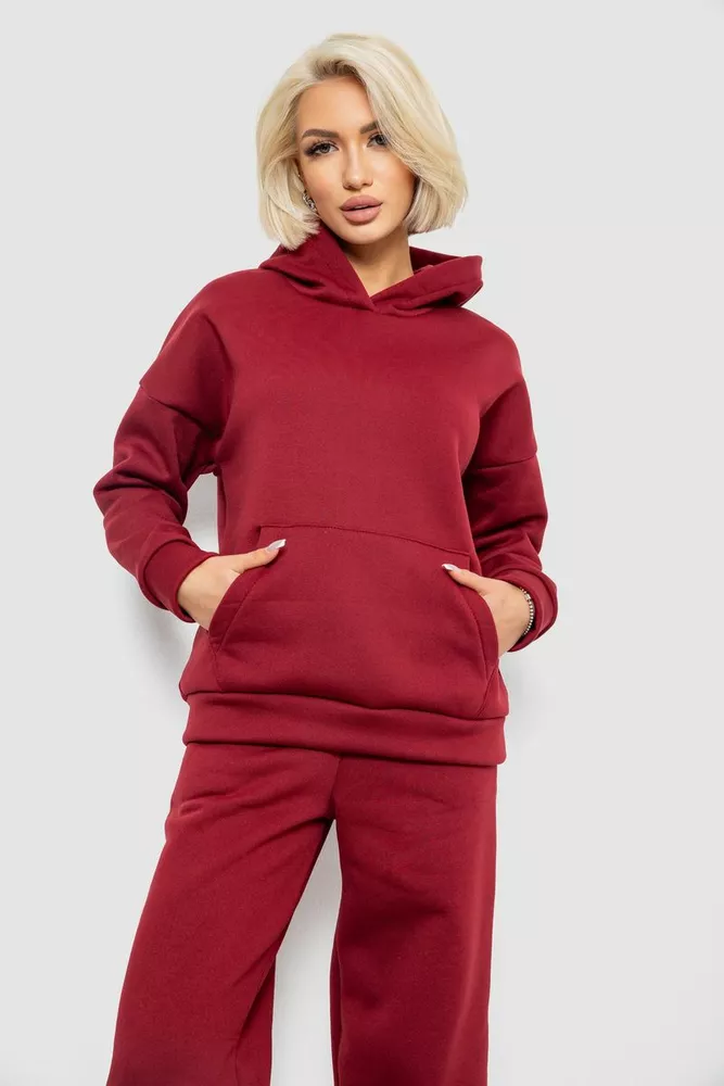 Купить Спортивный костюм женский на флисе, цвет бордовый, 257R87 - Фото №2