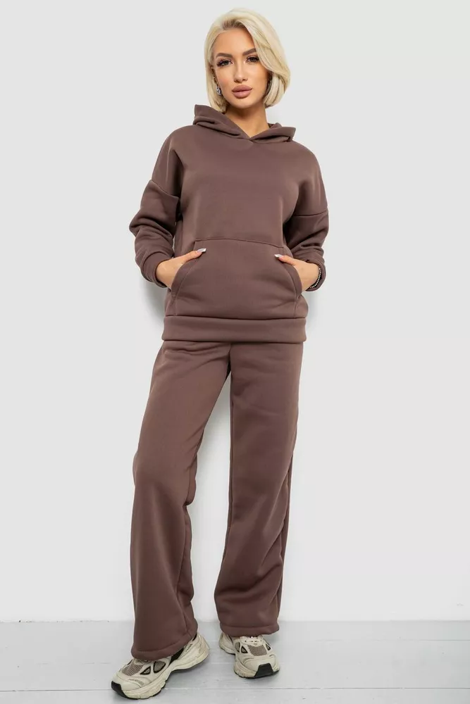 Купить Спортивный костюм женский на флисе, цвет коричневый, 257R87 - Фото №1