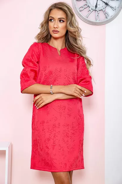 Платье свободного кроя, с рукавом 3/4, цвет Коралловый, 167R120-1