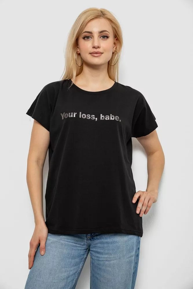 Купить Футболка женская с принтом, цвет черный, 244R3016 - Фото №1