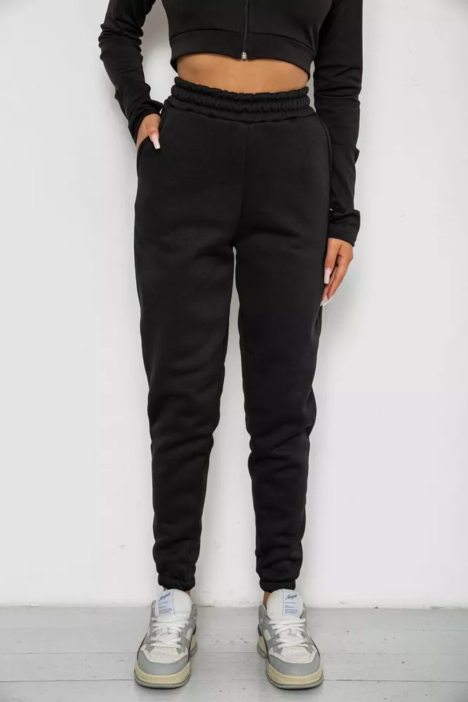 Купити Спортивні штани жіночі на флісі  -уцінка, колір чорний, 238R57013-U-10 - Фото №1