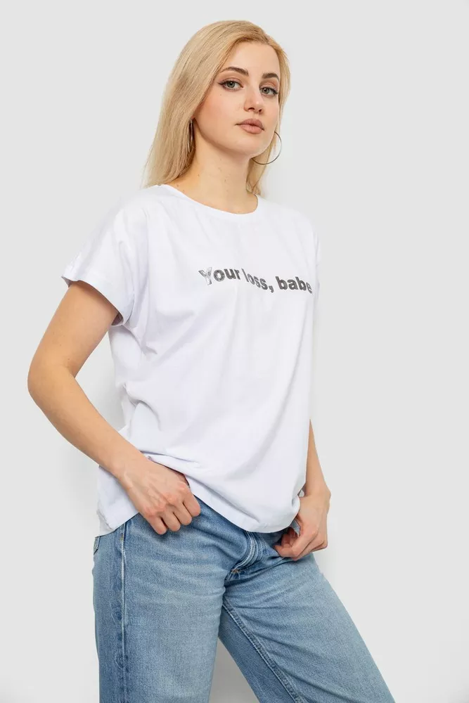 Купить Футболка женская с принтом, цвет белый, 244R3016 - Фото №3