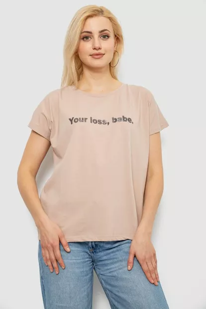 Футболка женская с принтом, цвет бежевый, 244R3016