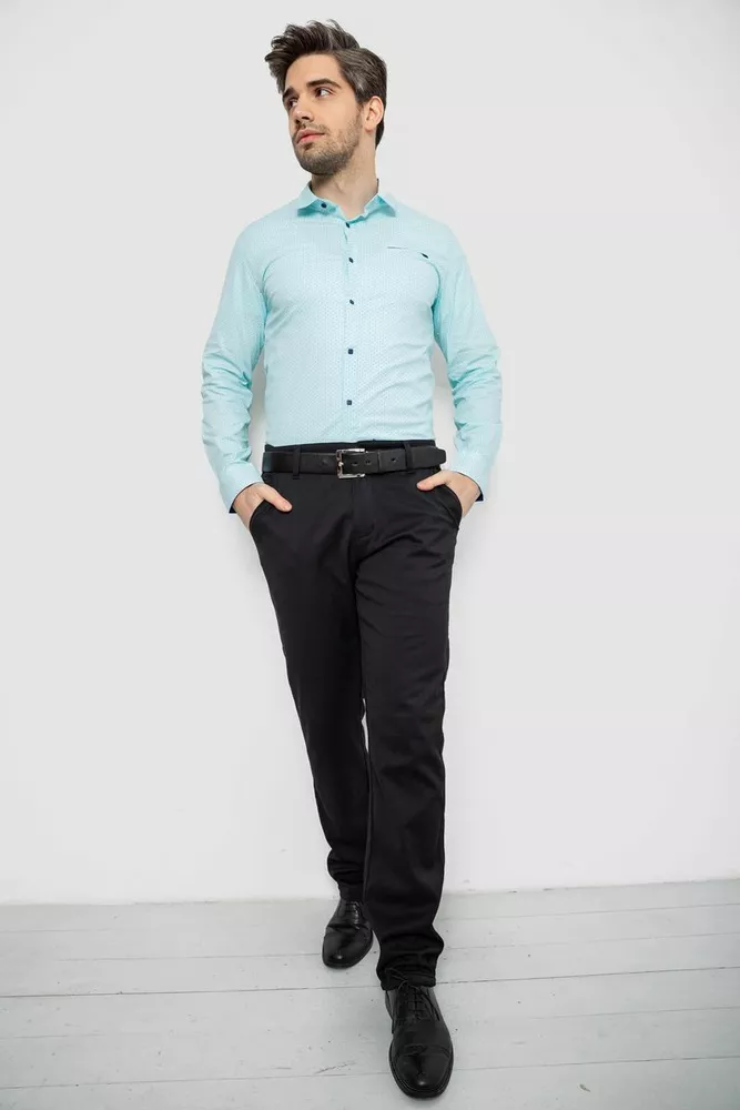 Купити Сорочка чоловіча однотонна з принтом  -уцінка, колір блакитний, 186R2011-U - Фото №2