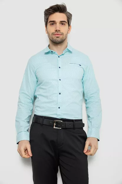Сорочка чоловіча однотонна з принтом  -уцінка, колір блакитний, 186R2011-U