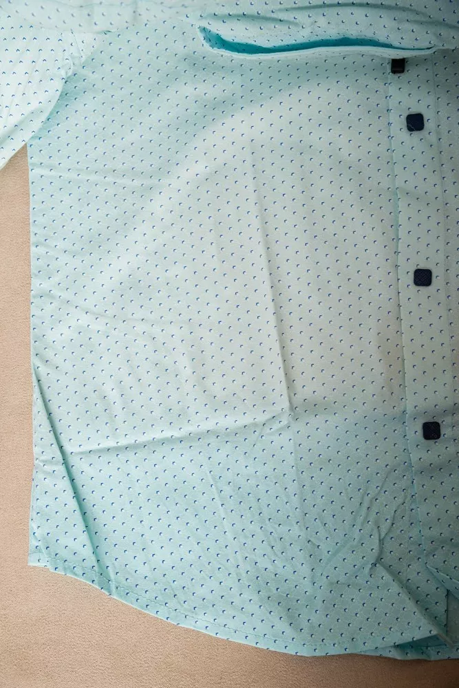 Купити Сорочка чоловіча однотонна з принтом  -уцінка, колір блакитний, 186R2011-U - Фото №6