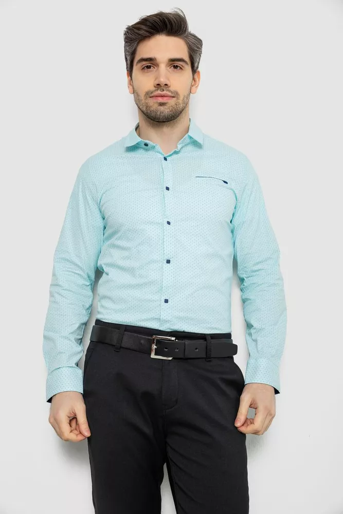 Купити Сорочка чоловіча однотонна з принтом  -уцінка, колір блакитний, 186R2011-U - Фото №1