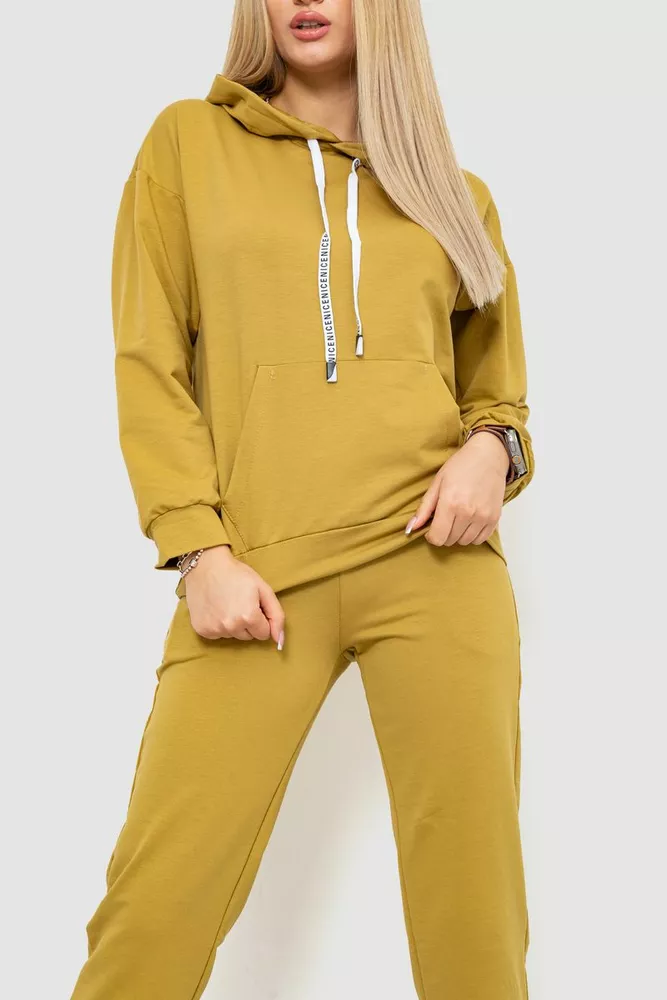 Купити Спорт костюм жіночий з капюшоном, колір гірчичний, 226R1284 - Фото №2