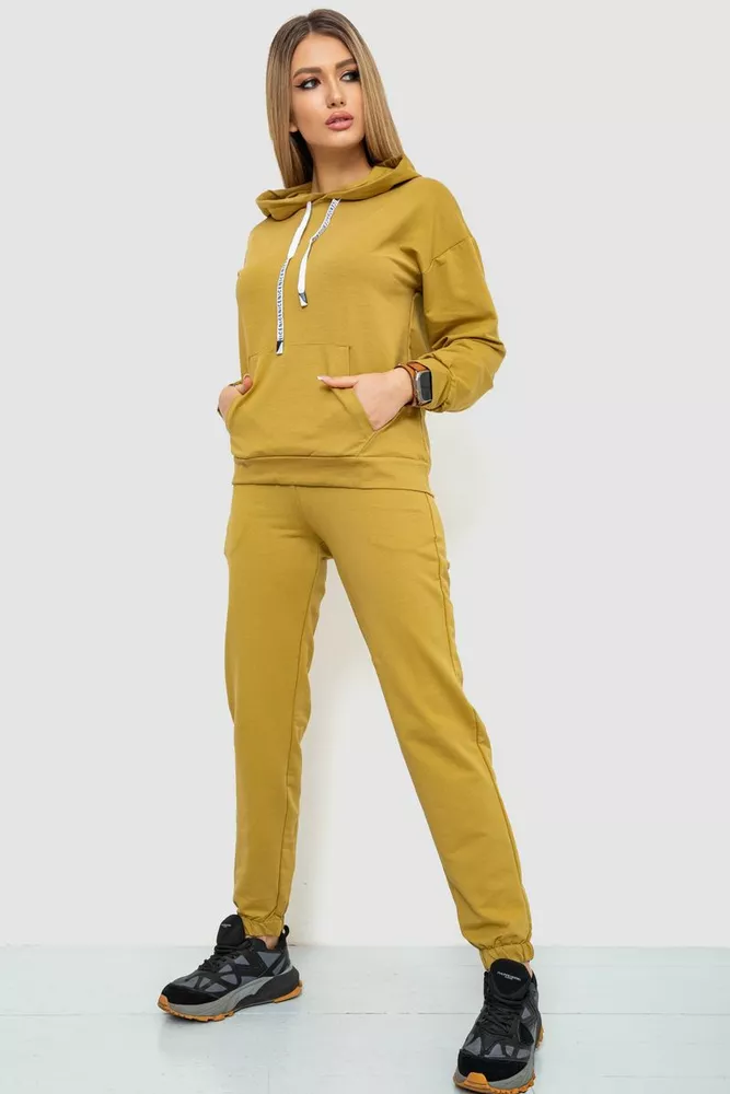 Купити Спорт костюм жіночий з капюшоном, колір гірчичний, 226R1284 - Фото №3
