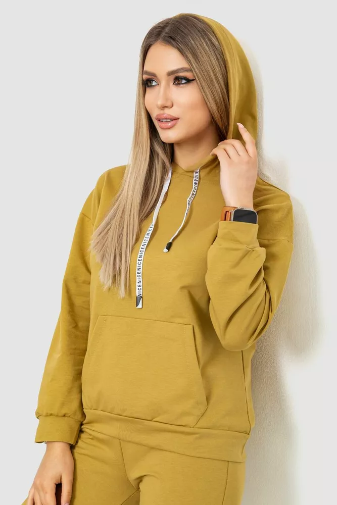 Купити Спорт костюм жіночий з капюшоном, колір гірчичний, 226R1284 - Фото №6