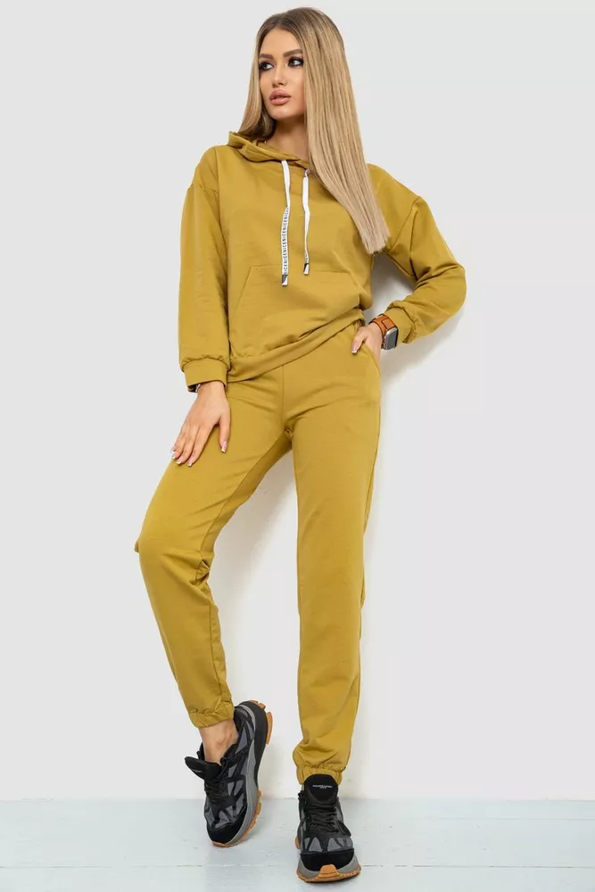 Купити Спорт костюм жіночий з капюшоном, колір гірчичний, 226R1284 - Фото №1