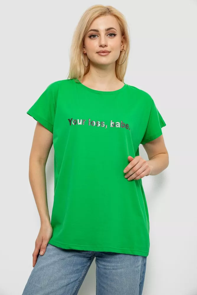 Купить Футболка женская с принтом, цвет зеленый, 244R3016 - Фото №1