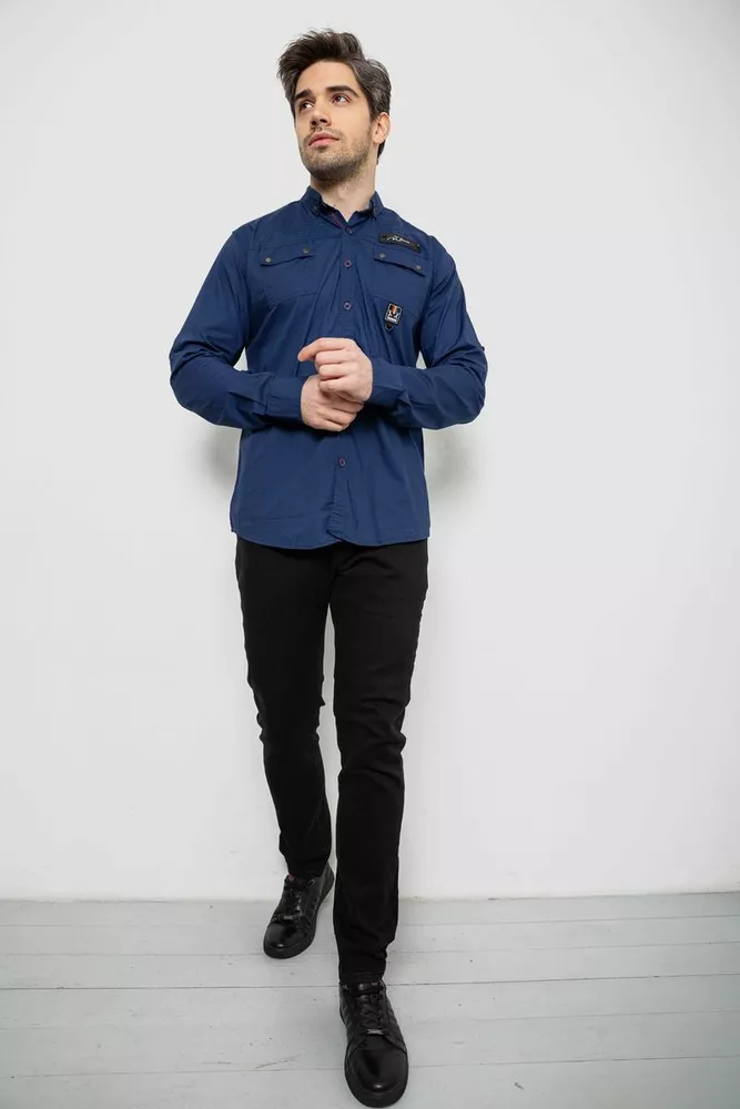 Купить Рубашка мужская однотонная с принтом  -уценка, цвет синий, 186R01-U-6 - Фото №2