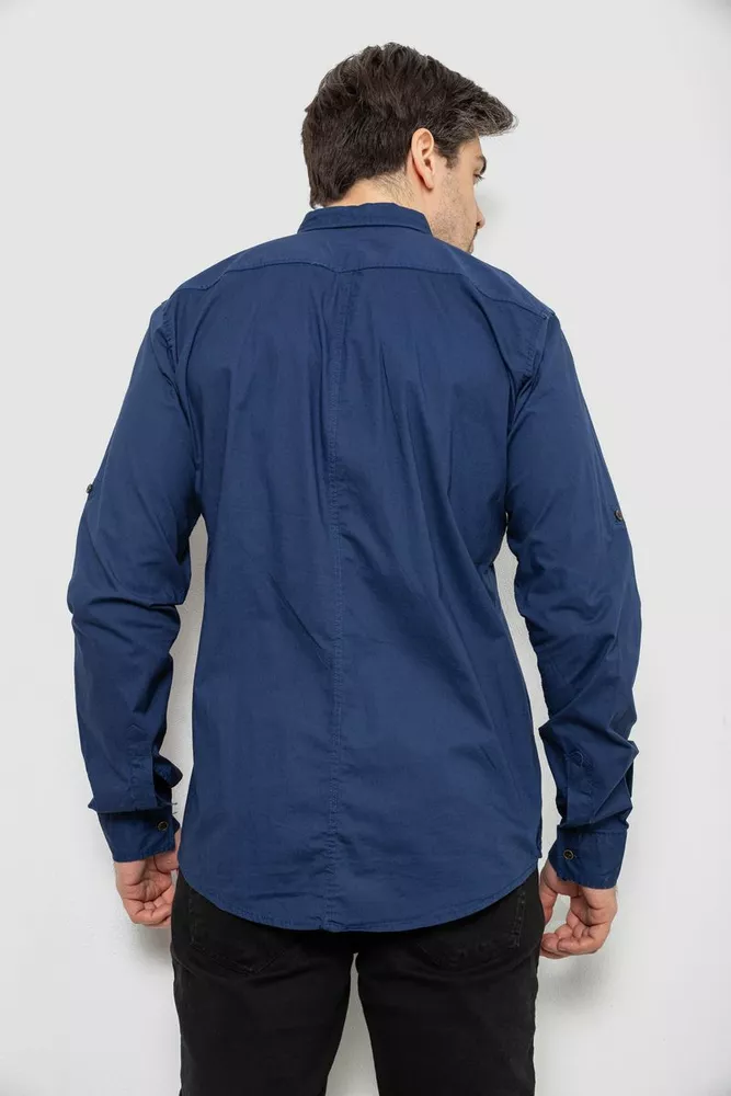 Купить Рубашка мужская однотонная с принтом  -уценка, цвет синий, 186R01-U-6 - Фото №4