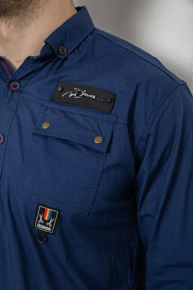 Купить Рубашка мужская однотонная с принтом  -уценка, цвет синий, 186R01-U-6 - Фото №5