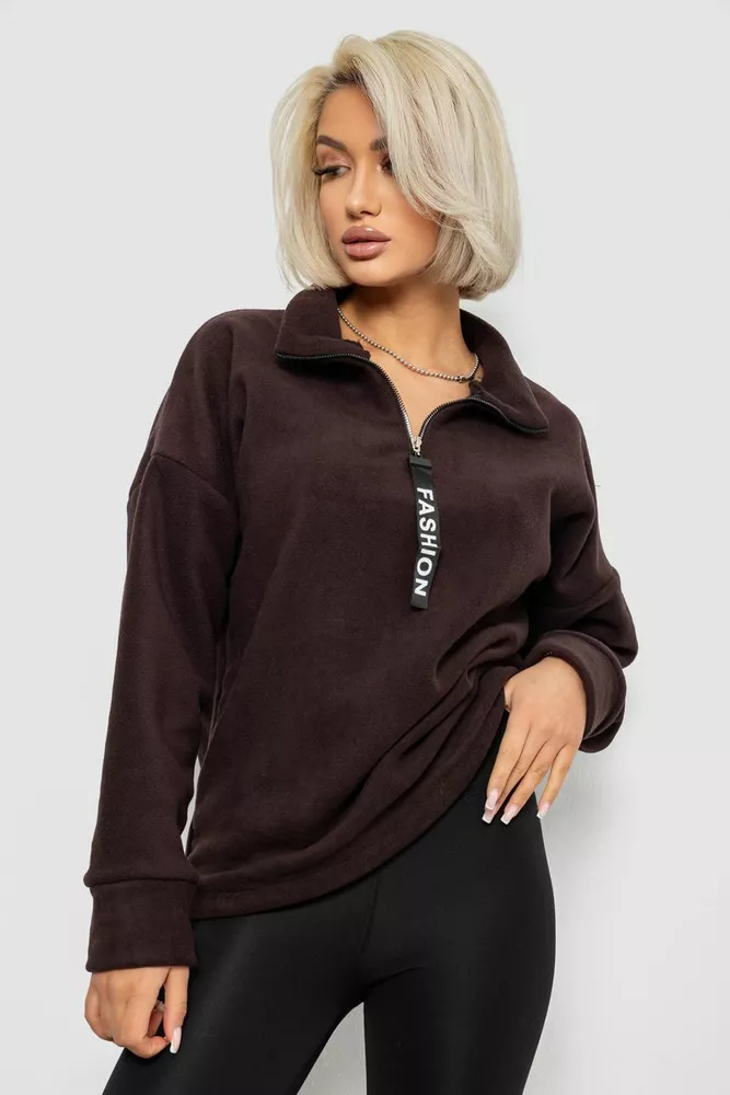 Купить Батник женский на поларфлисе, цвет шоколадный, 257R333-5 - Фото №1