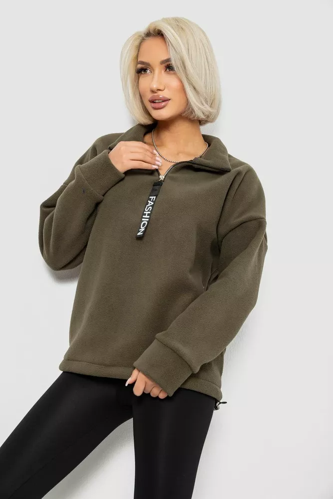 Купить Батник женский на поларфлисе, цвет темно-оливковый, 257R333-5 - Фото №3