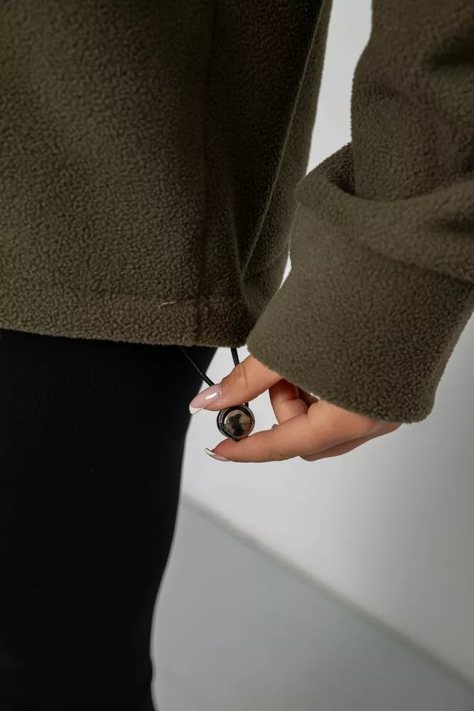 Купить Батник женский на поларфлисе, цвет темно-оливковый, 257R333-5 - Фото №6