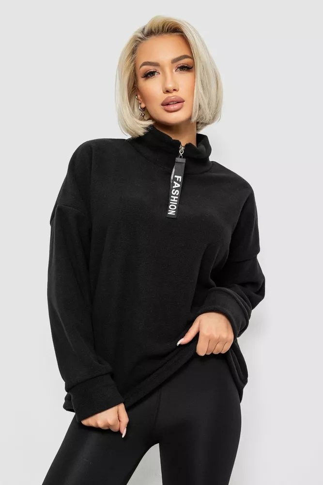 Купить Батник женский на поларфлисе, цвет черный, 257R333-5 - Фото №1