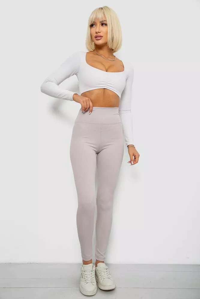 Купить Лосины однотонные в рубчик, цвет светло-бежевый, 244R686 - Фото №2