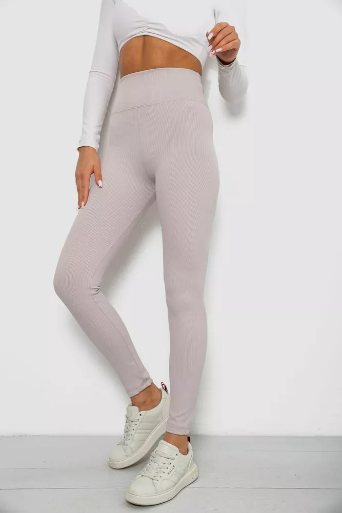 Купить Лосины однотонные в рубчик, цвет светло-бежевый, 244R686 - Фото №3