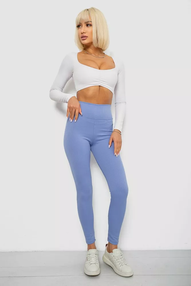 Купити Лосини однотонні в рубчик, колір джинс, 244R686 - Фото №2