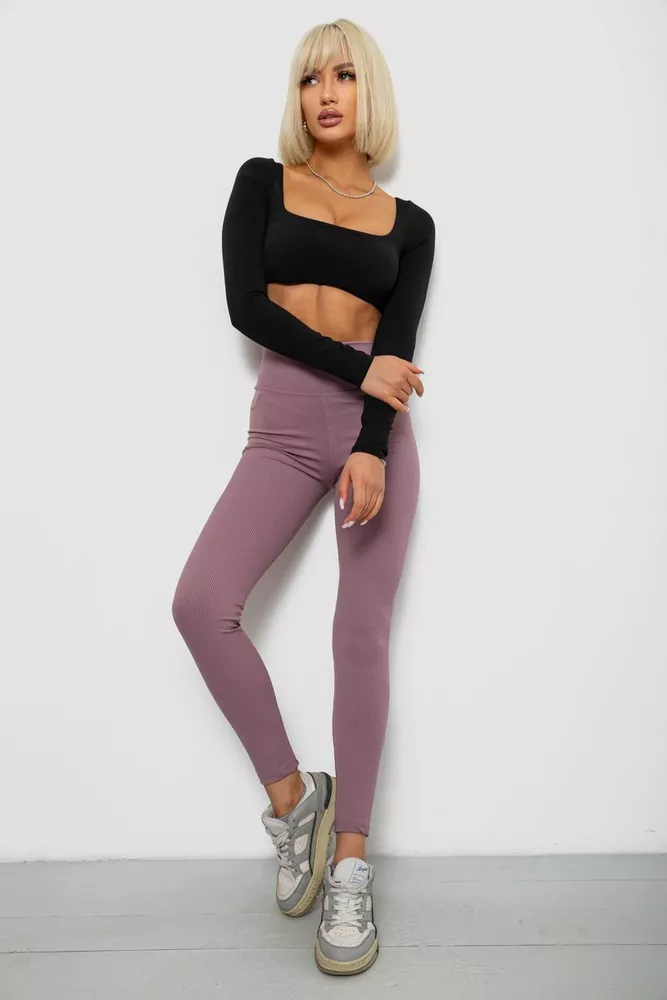 Купить Лосины однотонные в рубчик, цвет пудровый, 244R686 - Фото №2