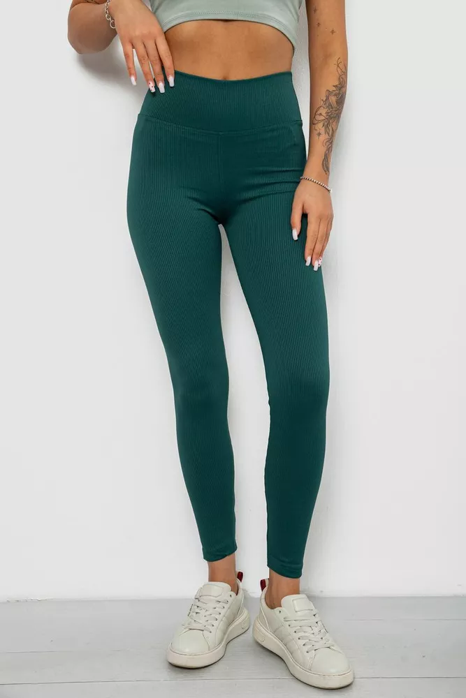 Купить Лосины однотонные в рубчик, цвет зеленый, 244R686 - Фото №1