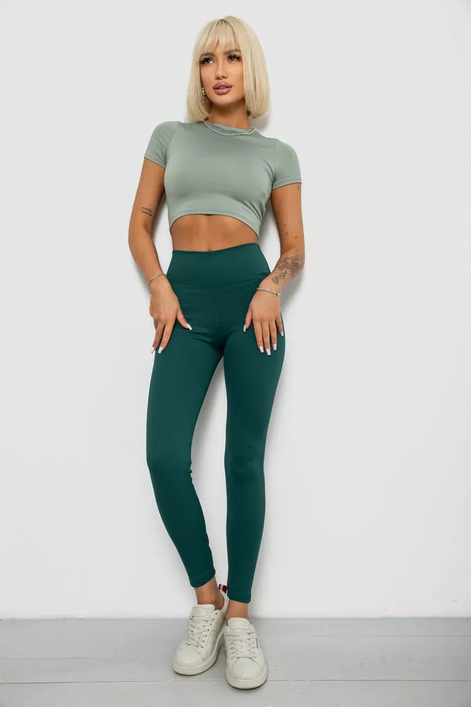 Купить Лосины однотонные в рубчик, цвет зеленый, 244R686 - Фото №2