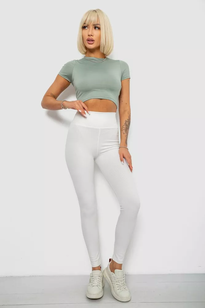 Купить Лосины однотонные в рубчик, цвет молочный, 244R686 - Фото №2