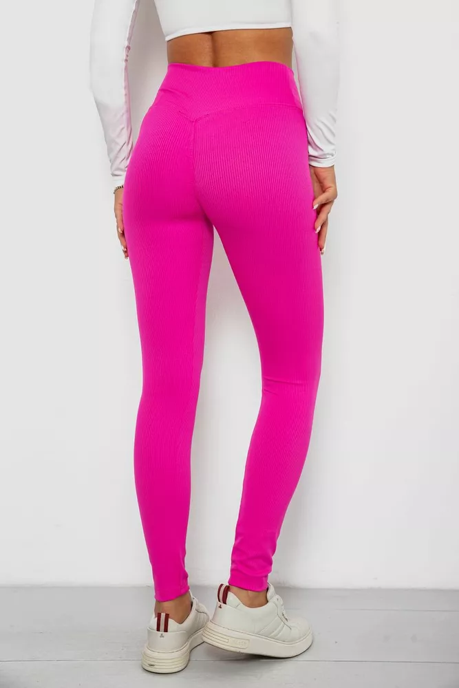 Купить Лосины однотонные в рубчик, цвет розовый, 244R686 - Фото №4