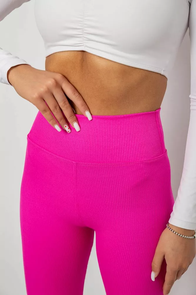 Купить Лосины однотонные в рубчик, цвет розовый, 244R686 - Фото №5