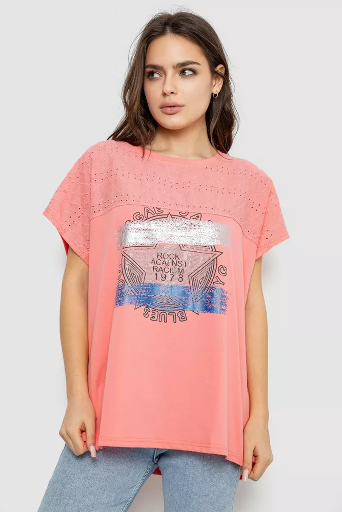 Купити Футболка жіноча з принтом, колір кораловий, 244RW532 оптом - Фото №1
