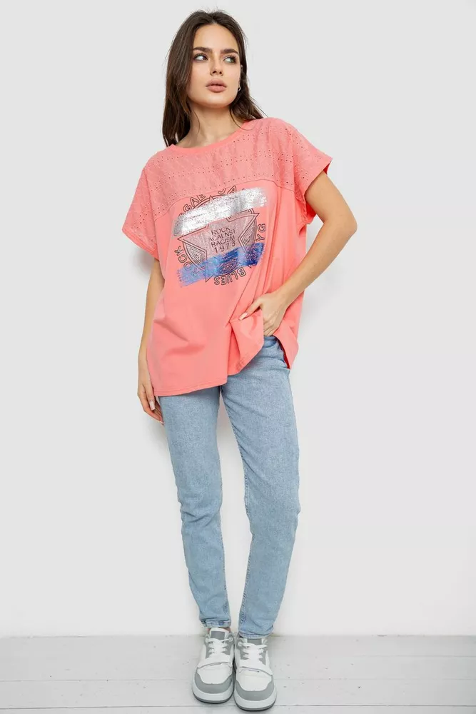 Купити Футболка жіноча з принтом, колір кораловий, 244RW532 оптом - Фото №2