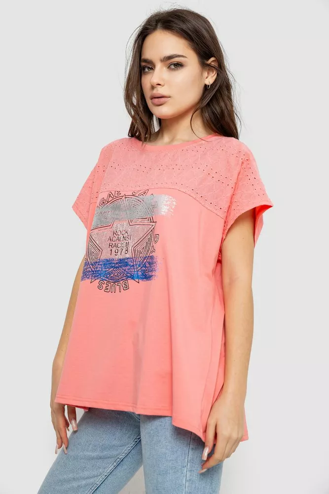 Купити Футболка жіноча з принтом, колір кораловий, 244RW532 оптом - Фото №3