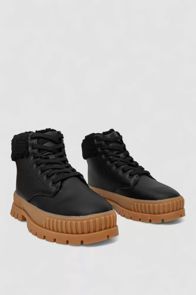 Купити Черевики жіночі зимові на хутрі, колір чорно-бежевий, 248RCX1750 - Фото №3