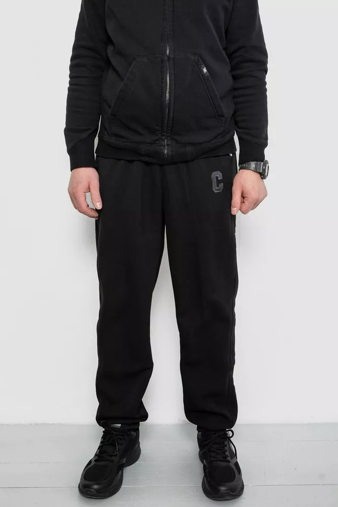 Купити Спортивні штани чоловічі на флісі, колір чорний, 129RA9995-1 - Фото №2