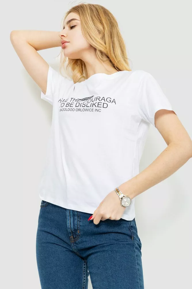 Купити Футболка жіноча з принтом  -уцінка, колір білий, 221R3006-U-15 - Фото №1