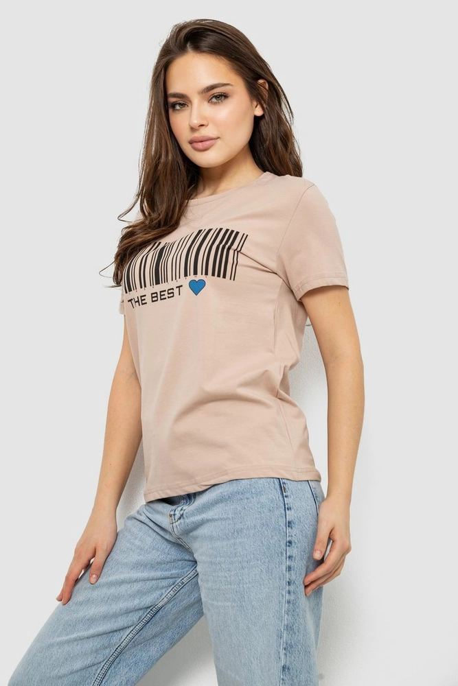 Купить Футболка женская с принтом, цвет бежевый, 244R1289 - Фото №3