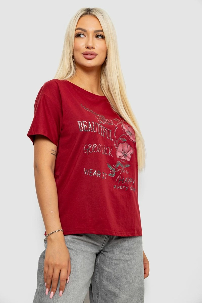 Купить Футболка женская с принтом, цвет бордовый, 221R2814 - Фото №3