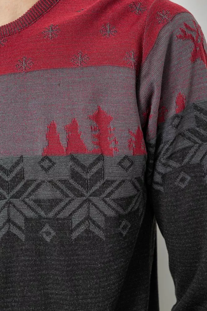 Купити Светр чоловічий новорічний  -уцінка, колір бордово-сірий, 247R3215-U-4 - Фото №5