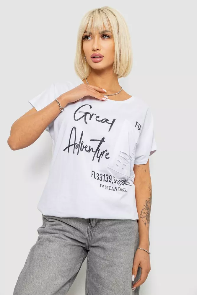 Купить Футболка женская с принтом, цвет белый, 244R2126-5 - Фото №1