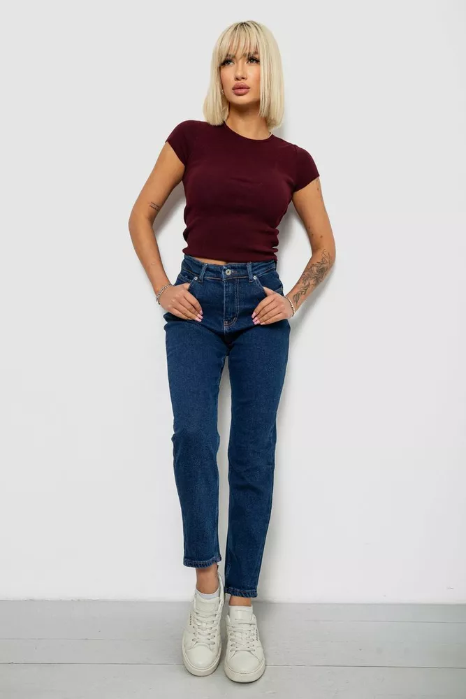 Купить Джинсы женские однотонные прямые, цвет темно-синий, 244RM054 - Фото №2