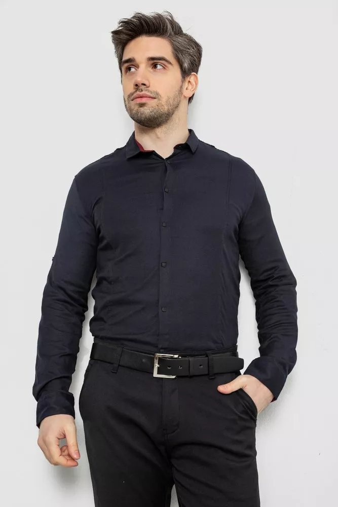 Купить Рубашка мужская однотонная, цвет темно-синий, 186R2010 - Фото №1