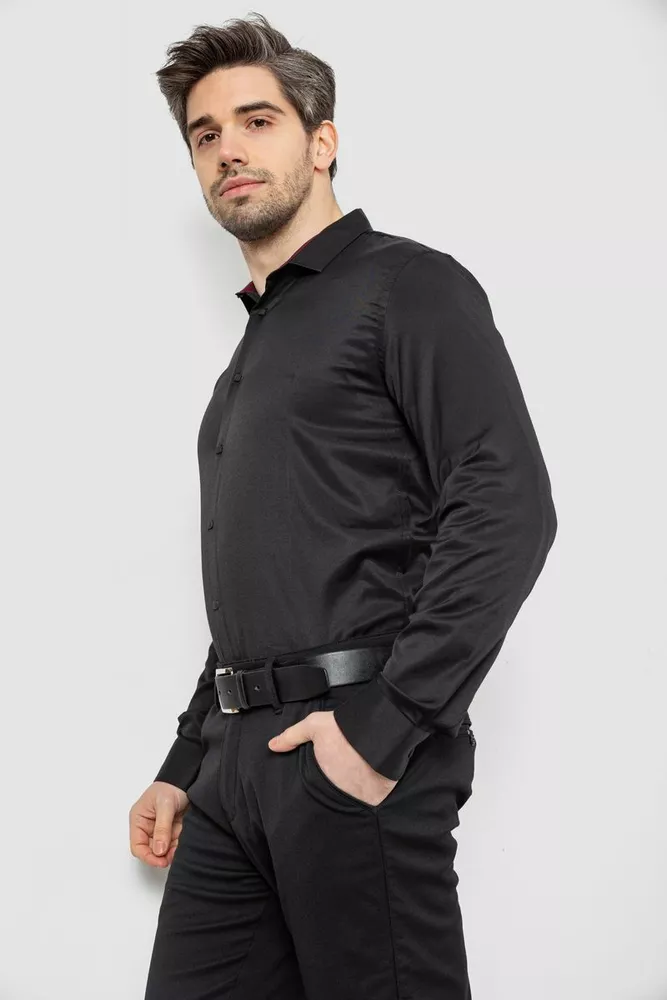 Купить Рубашка мужская однотонная, цвет черный, 186R2010 - Фото №3