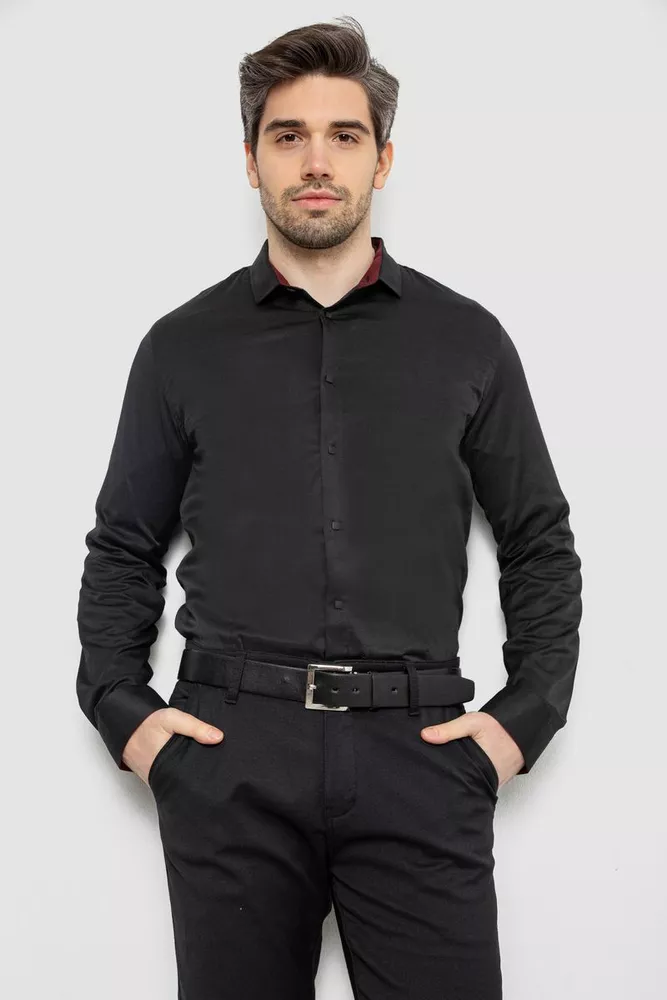 Купить Рубашка мужская однотонная, цвет черный, 186R2010 - Фото №1