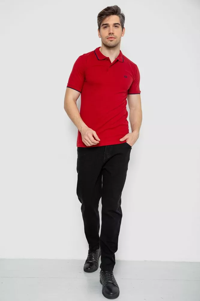 Купити Поло чоловіче котонове, колір бордовий, 247R301 оптом - Фото №2
