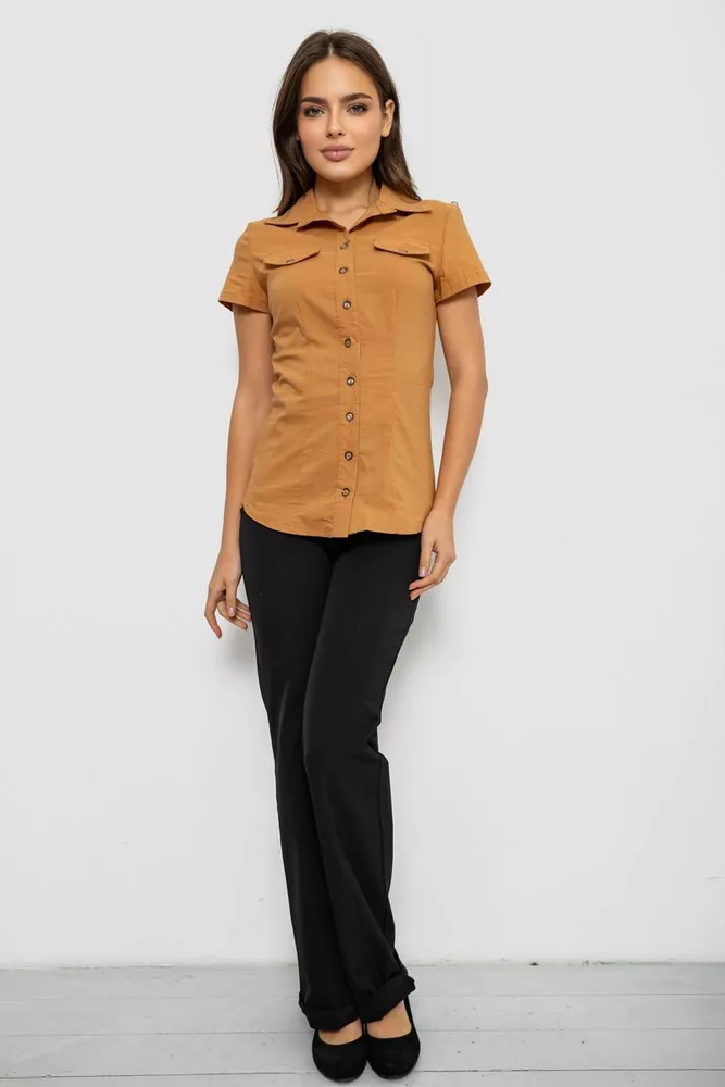 Купить Рубашка женская однотонная  -уценка, цвет коричневый, 230R068-1-U-311 оптом - Фото №2