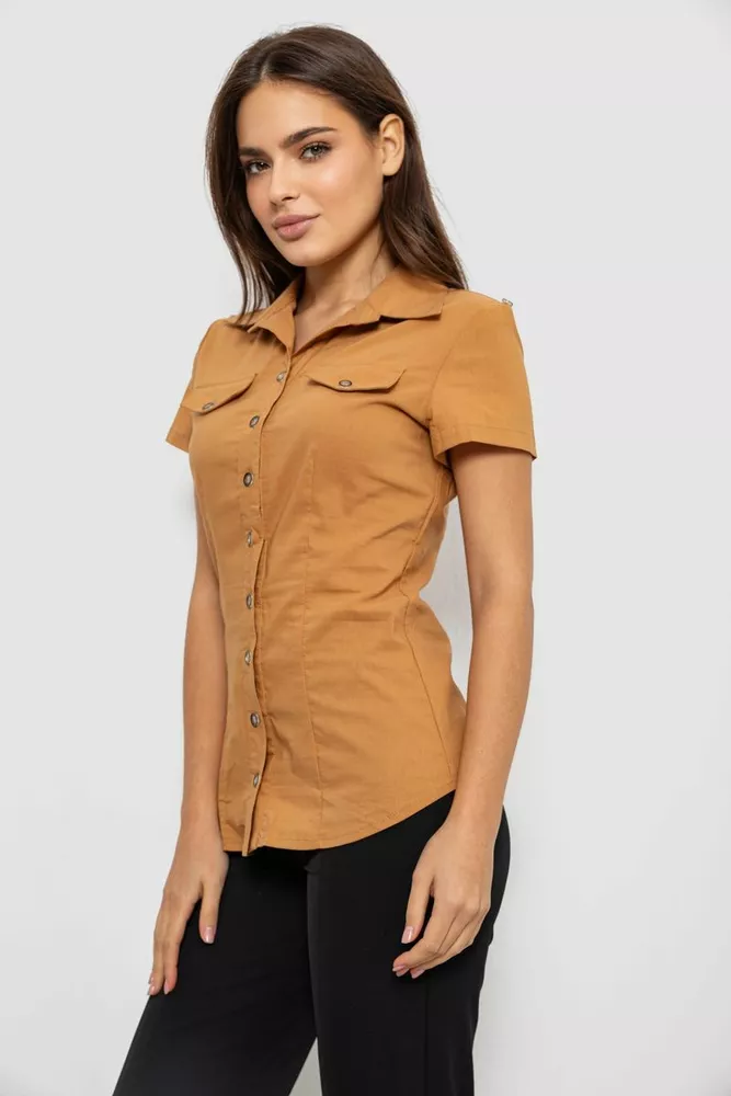 Купить Рубашка женская однотонная  -уценка, цвет коричневый, 230R068-1-U-311 оптом - Фото №3