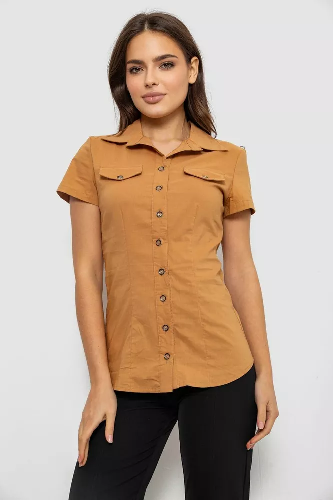 Купить Рубашка женская однотонная  -уценка, цвет коричневый, 230R068-1-U-311 оптом - Фото №1